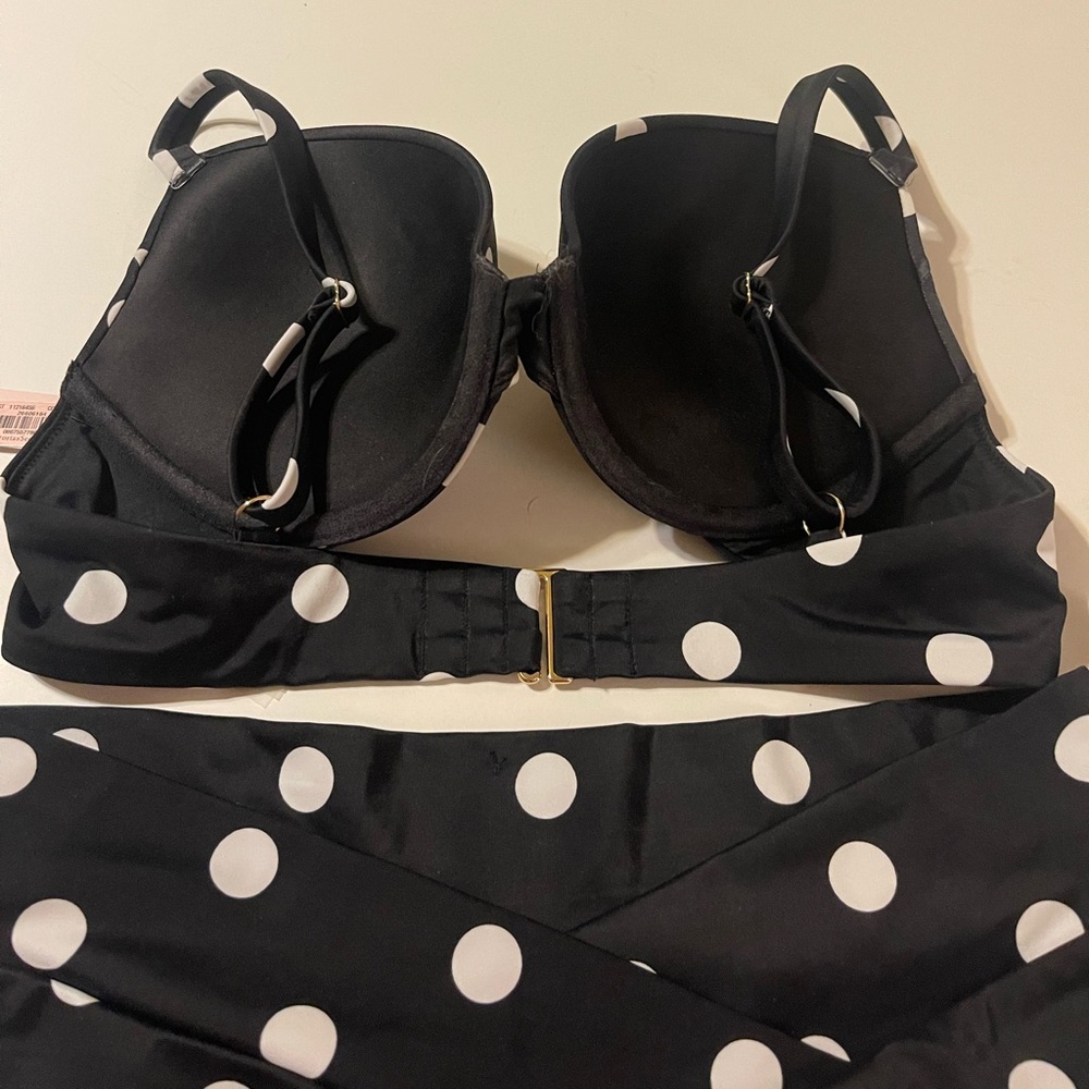 NWT Victoria's Secret Black White Polka Dot Two Piece Bathing Suit LG Bottom 38B - Picture 7 of 9